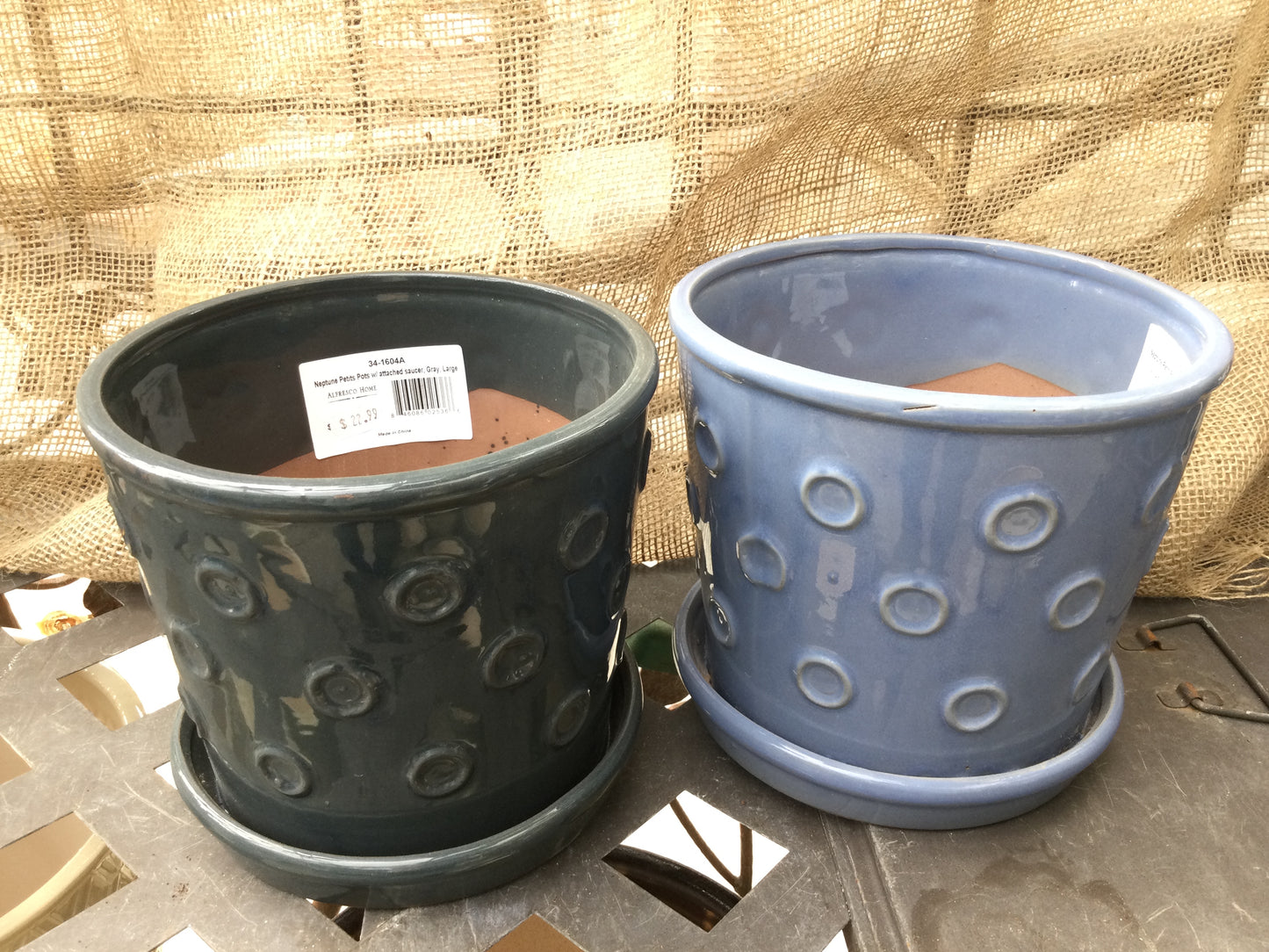 Neptune pot w/saucer lg bl