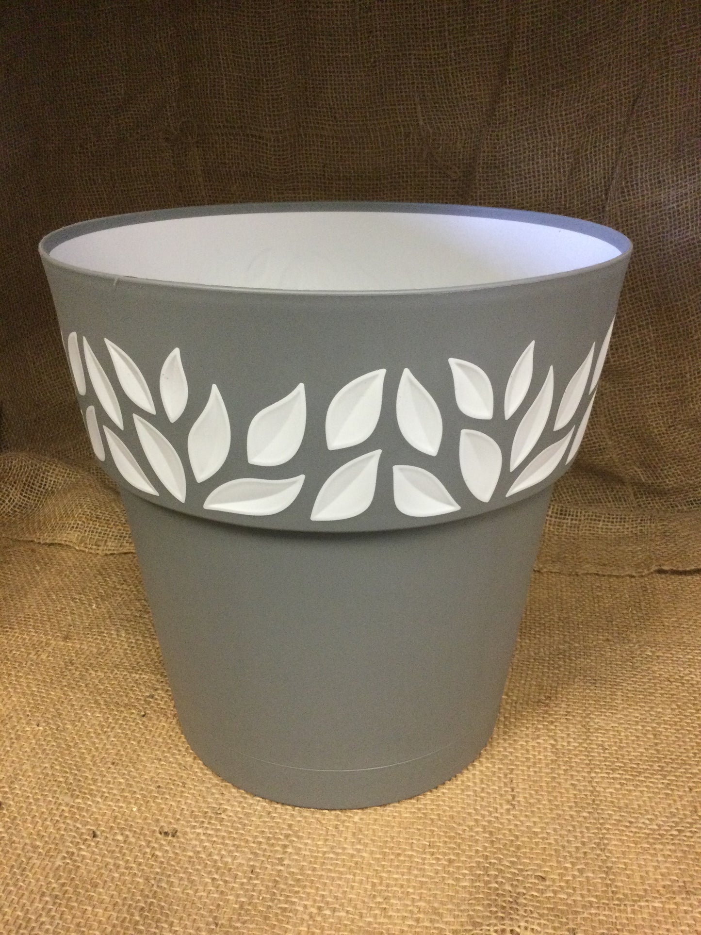 11.8" leaf pot GRY/WH