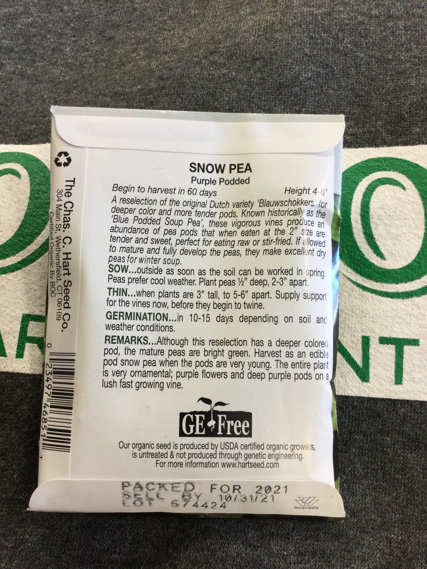 Organic Snow Pea Purple Podded