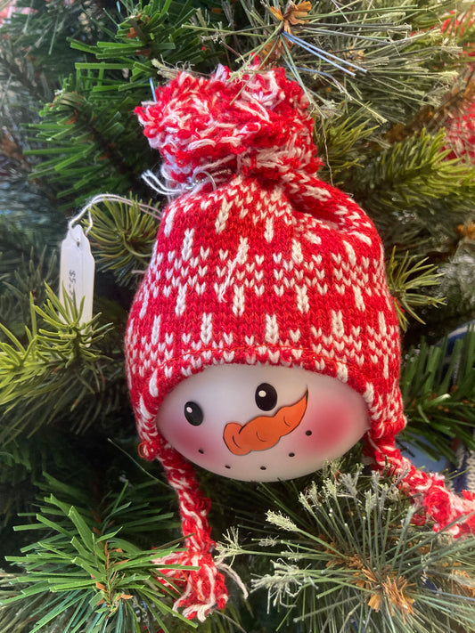 snowman with wool hat ornament