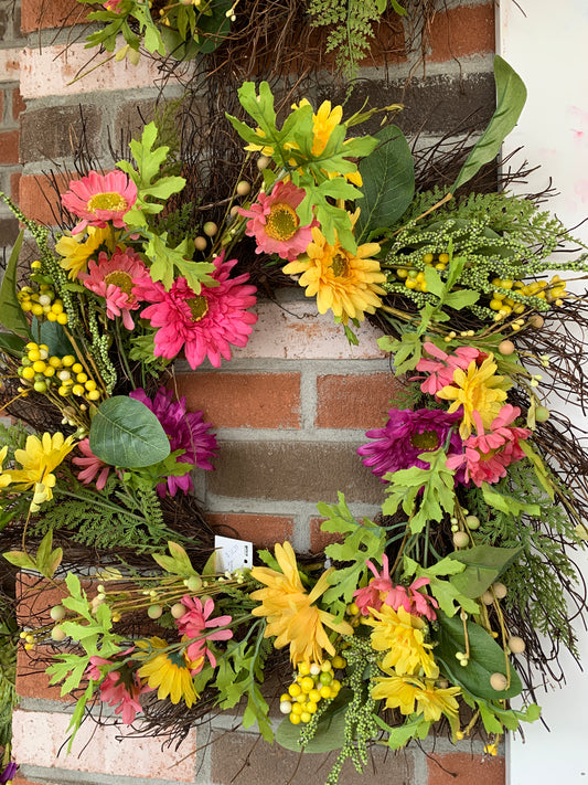 24" twig daisy wreath