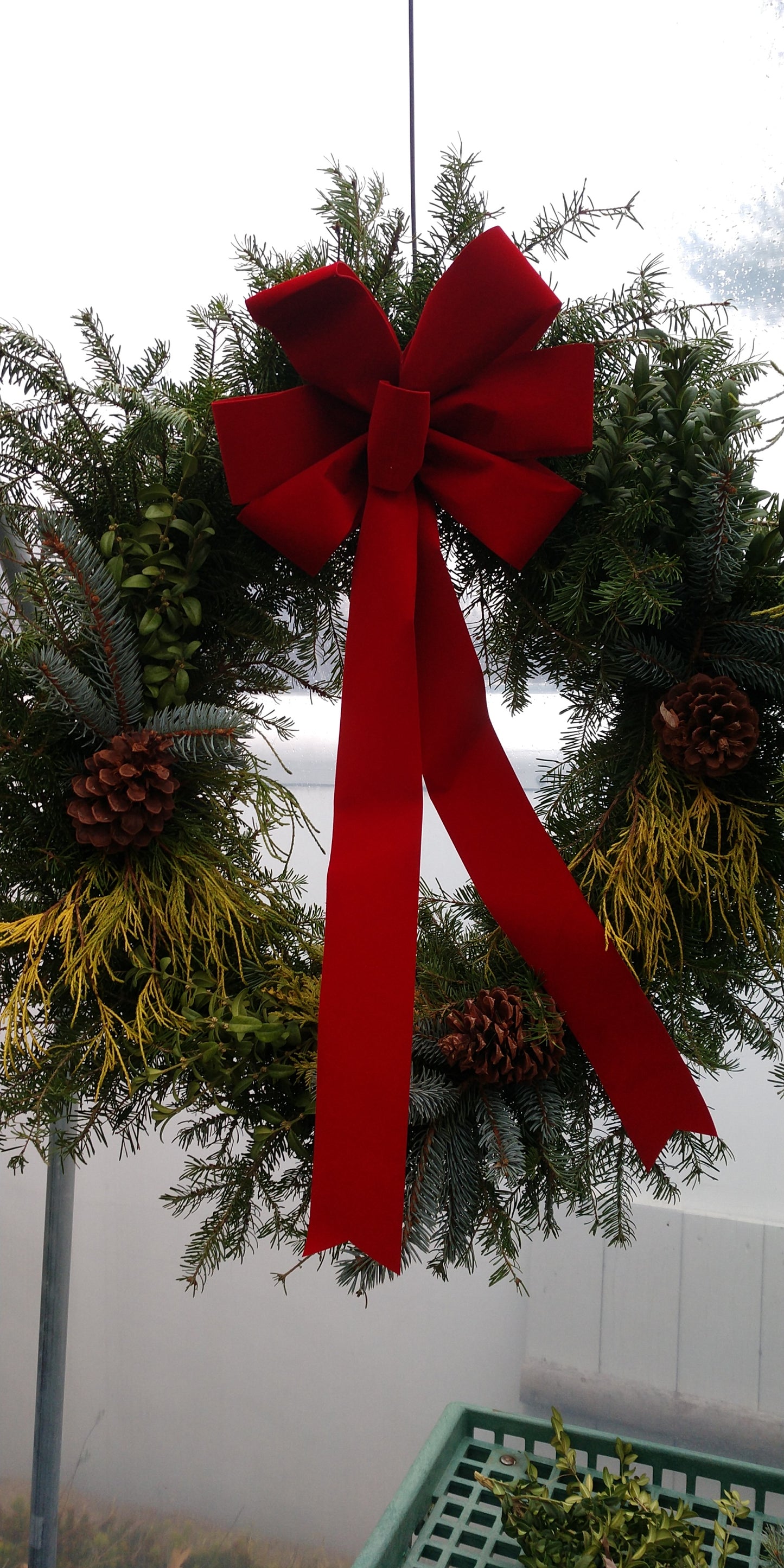 16' mixed greens & cone wreath