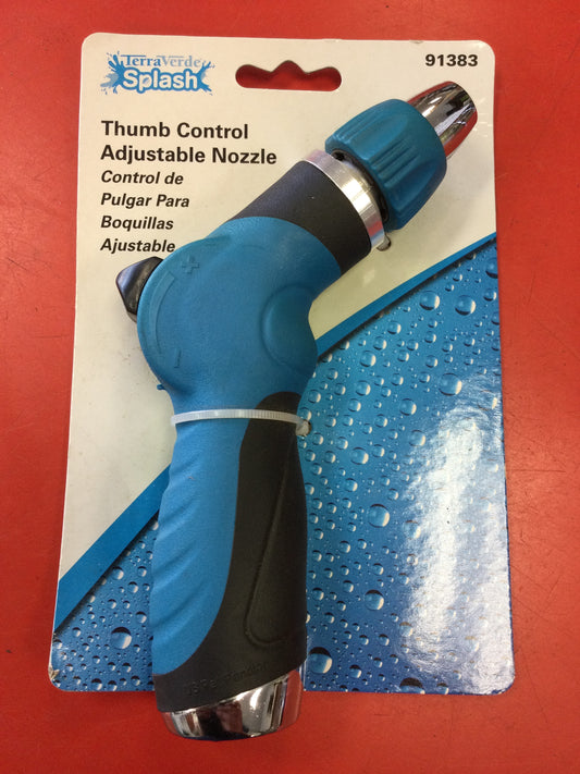 Thumb control adjustable hose nozzle